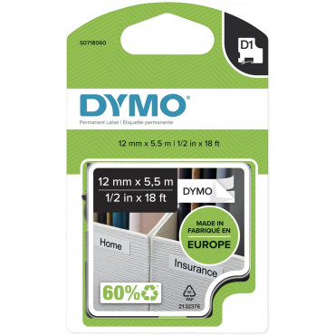 Dymo D1 tarrateippi 12 mm mu/va  pysyvä polyester | Rauman Konttoripalvelu Oy