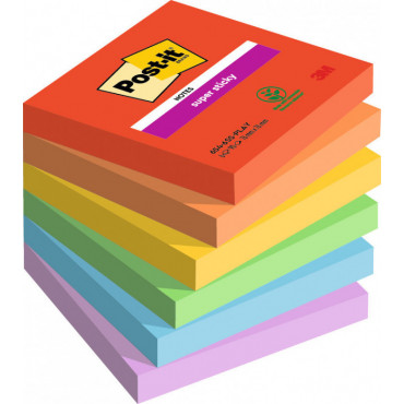 Post-it 654 Super Sticky Playful värilajitelma 76 x 76 mm (6) | Rauman Konttoripalvelu Oy