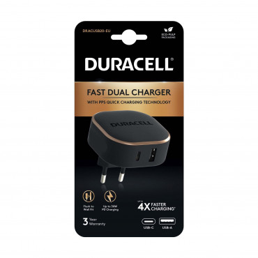 Duracell 1 x USB-C + 1 x USB-A laturi PD 30W musta | Rauman Konttoripalvelu Oy