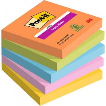 Post-it 654 Super Sticky Boost värilajitelma 76 x 76 mm (5) | Rauman Konttoripalvelu Oy