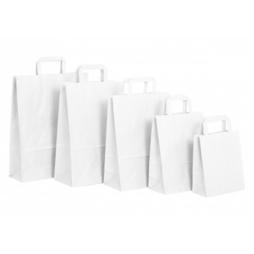 Paperikassi litteällä kahvalla valkoinen 32 + 12 x 41 cm (250) | Rauman Konttoripalvelu Oy
