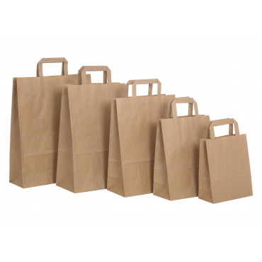 Paperikassi litteällä kahvalla ruskea 18 + 8 x 22 cm (500) | Rauman Konttoripalvelu Oy