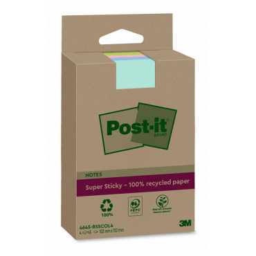 Post-it® Super Sticky ekoviestilappu 102 x 152 mm värilajitelma (4) | Rauman Konttoripalvelu Oy