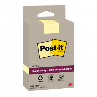 Post-it® Super Sticky ekoviestilappu 102 x 152 mm Canary Yellow (4) | Rauman Konttoripalvelu Oy